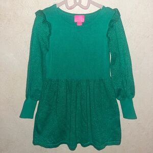 Green long sleeve girls dress size S 4/5 Lilly Pulitzer green dress w/ruffles